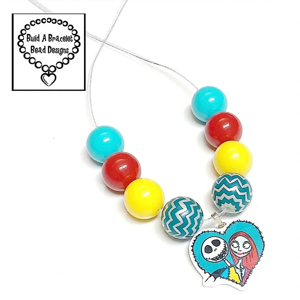 Handmade Jack Sally Nightmare Before Christmas Heart Necklace